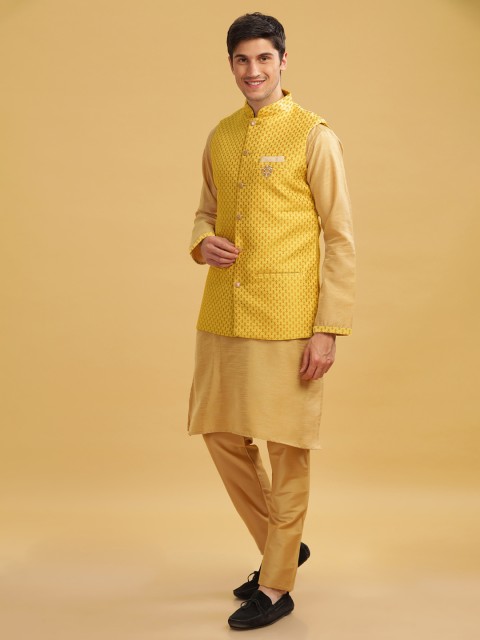 Anouk Men Mandarin Collar Sleeveless Nehru Jacket - Image 3
