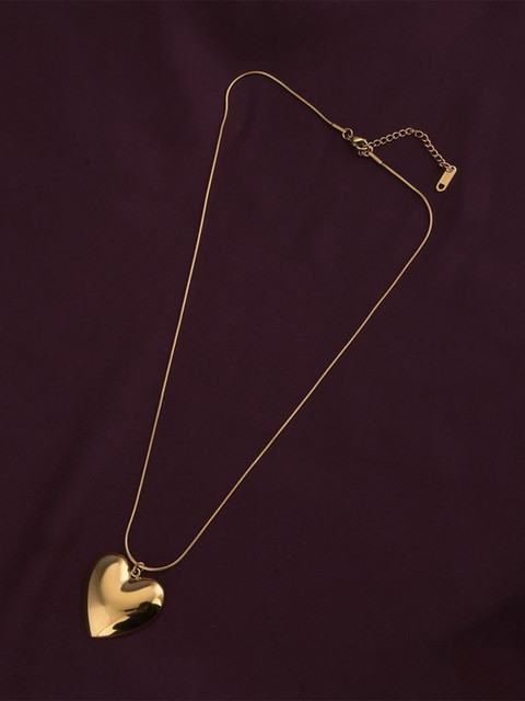 PALMONAS Stainless Steel Gold-Plated Heart Shaped Pendant With Chain