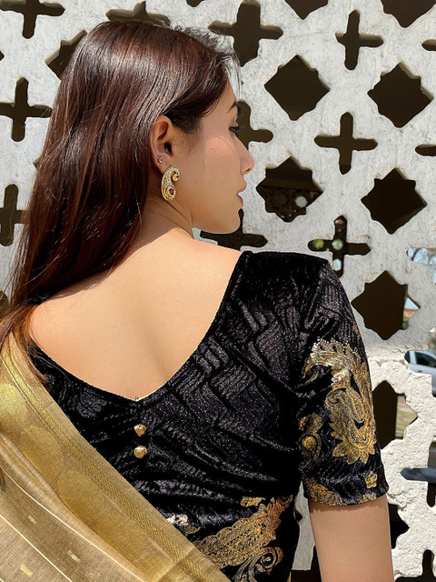 Bindigasm's Advi Embellished Velvet Saree Blouse