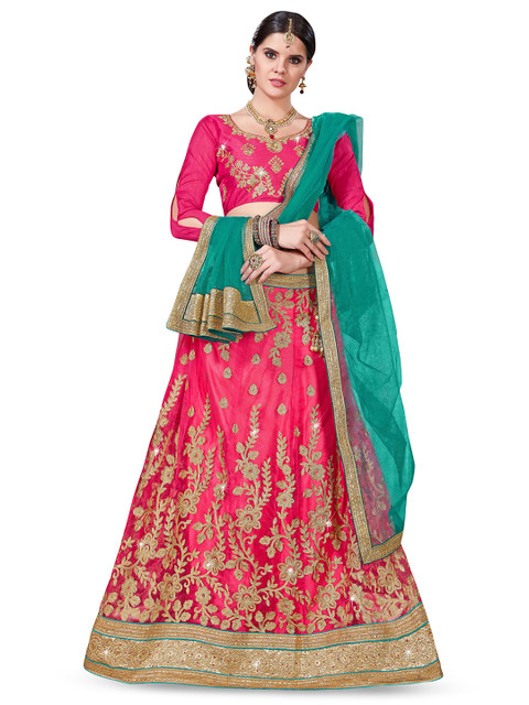 Maroosh Floral Embroidered Unstitched Lehenga & Blouse With Dupatta