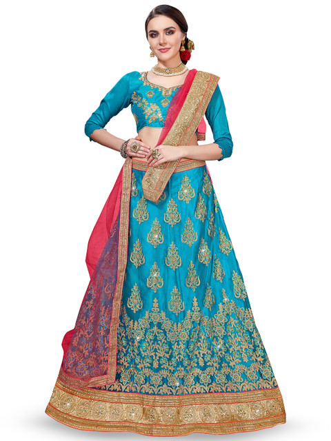 Maroosh Embroidered Thread Work Net Unstitched Lehenga & Blouse With Dupatta
