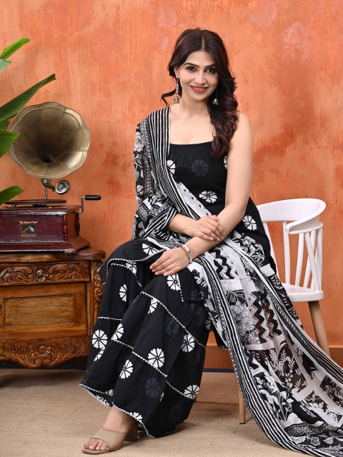Cloth Bites Floral Printed Regular Pure Cotton Straight Kurta with Sharara & Dupatta - Image 6