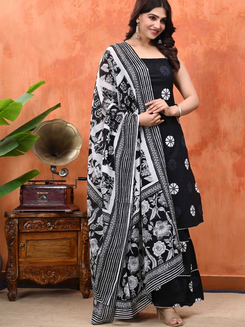 Cloth Bites Floral Printed Regular Pure Cotton Straight Kurta with Sharara & Dupatta - Image 3