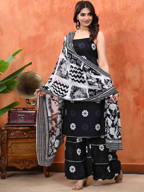 Cloth Bites Floral Printed Regular Pure Cotton Straight Kurta with Sharara & Dupatta - Image 4