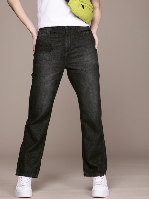 The Roadster Life Co. Women Cotton Straight Fit High-Rise Embroidered Jeans