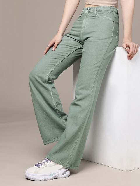 The Roadster Life Co. Women Slim Flared High-Rise Pure Cotton Jeans