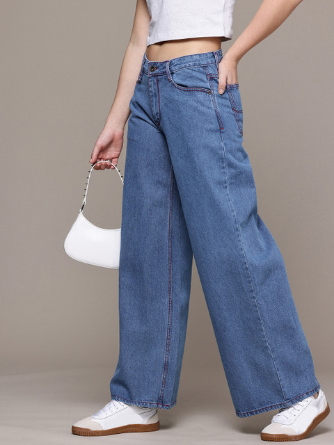 The Roadster Life Co. Women Super Wide Leg Low-Rise Light Fade Cotton Jeans