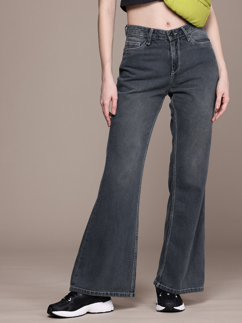 The Roadster Life Co. Women Slim Flared Fit High Rise Light Fade Pure Cotton Jeans