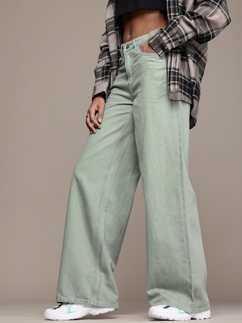 The Roadster Life Co. Women Wide Leg Baggy Fit Light Fade Pure Cotton Jeans