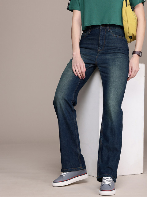 The Roadster Life Co. Women Straight Fit High-Rise Heavy Fade Stretchable Jeans