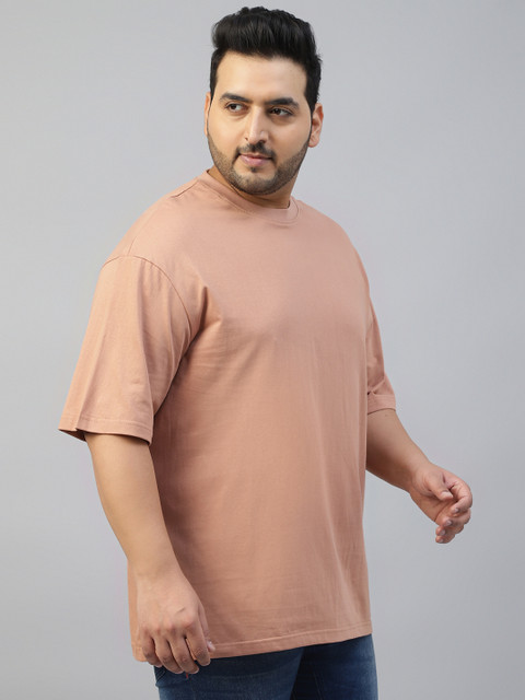 VEIRDO Men Plus Size Solid Round Neck Pure Cotton Oversized T-shirt - Image 3
