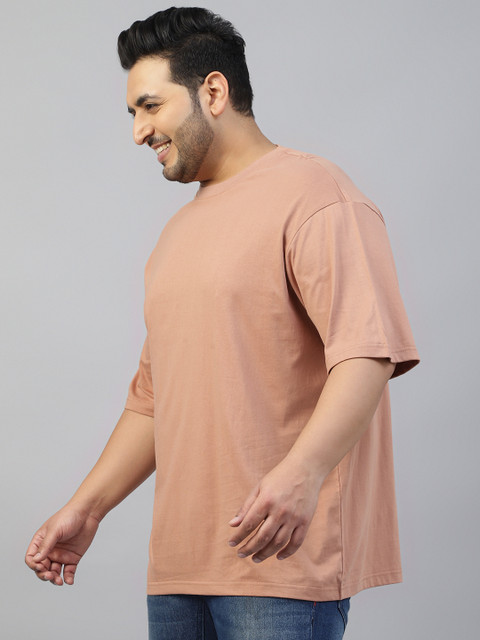 VEIRDO Men Plus Size Solid Round Neck Pure Cotton Oversized T-shirt - Image 4
