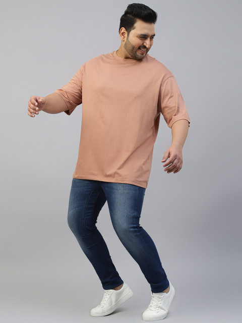 VEIRDO Men Plus Size Solid Round Neck Pure Cotton Oversized T-shirt - Image 7