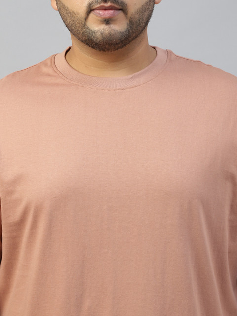 VEIRDO Men Plus Size Solid Round Neck Pure Cotton Oversized T-shirt - Image 2