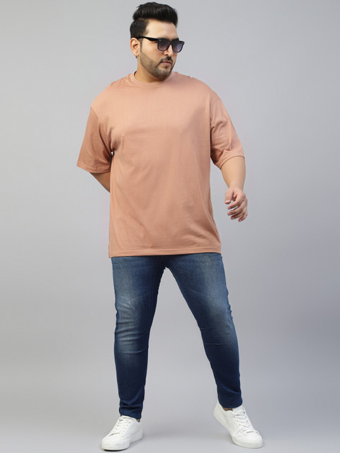 VEIRDO Men Plus Size Solid Round Neck Pure Cotton Oversized T-shirt - Image 6