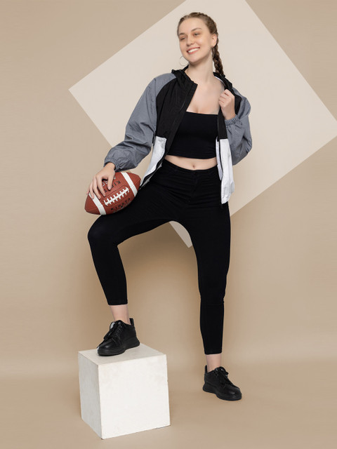 The Roadster Lifestyle Co. Women Colorblocked Hooded Anti-Micro Bacterial Sporty Jacket