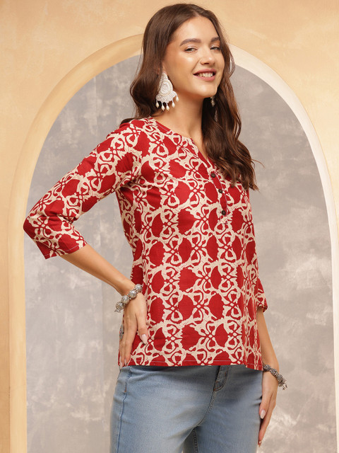 Anouk Rustic Women Ethnic Motifs Printed V-Neck Cotton Top - Image 3
