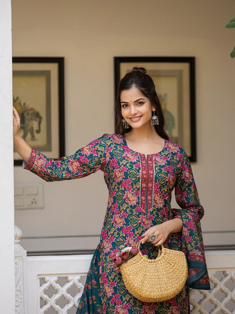 KALINI Women Floral Printed Regular Kurta with Trousers & Dupatta - Image 7