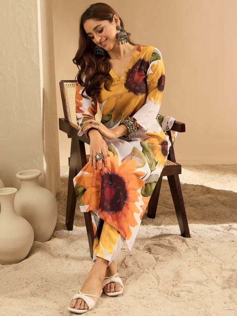 Indo Era Women Floral Printed Regular Kurta with Trousers
