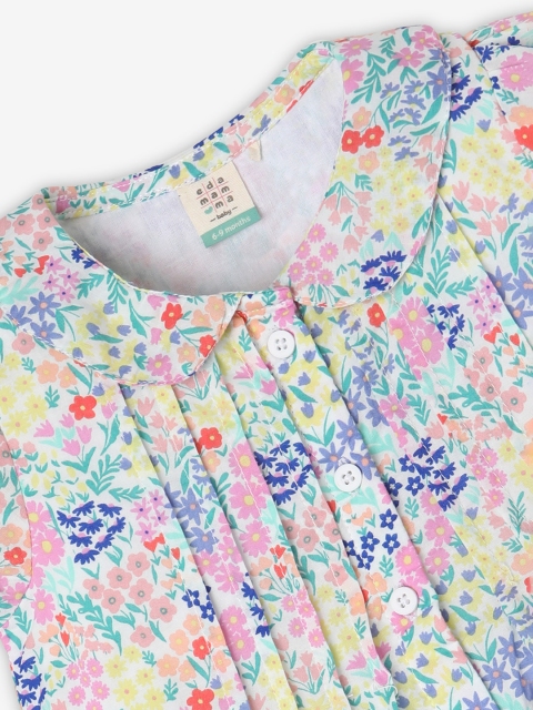 Ed-a-Mamma Baby Girls Floral Printed Peter Pan Collar Cotton Top - Image 3