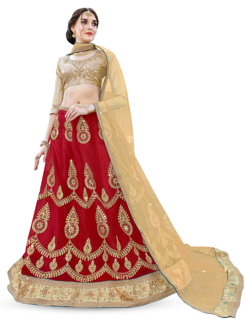 Maroosh Embroidered Thread Work Unstitched Lehenga & Blouse With Dupatta