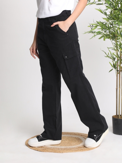 IVOC Women Classic Straight Fit High-Rise Cotton Cargos Trousers