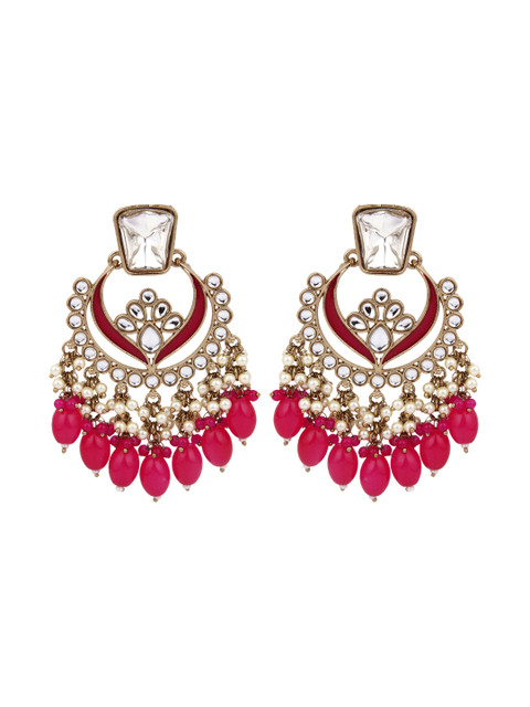 Anvik Gold Plated Kundan Studded Contemporary Chandbalis Earrings - Image 3