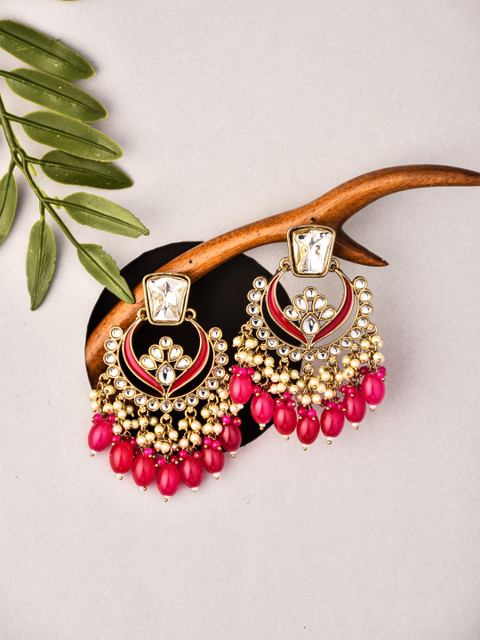 Anvik Gold Plated Kundan Studded Contemporary Chandbalis Earrings - Image 2