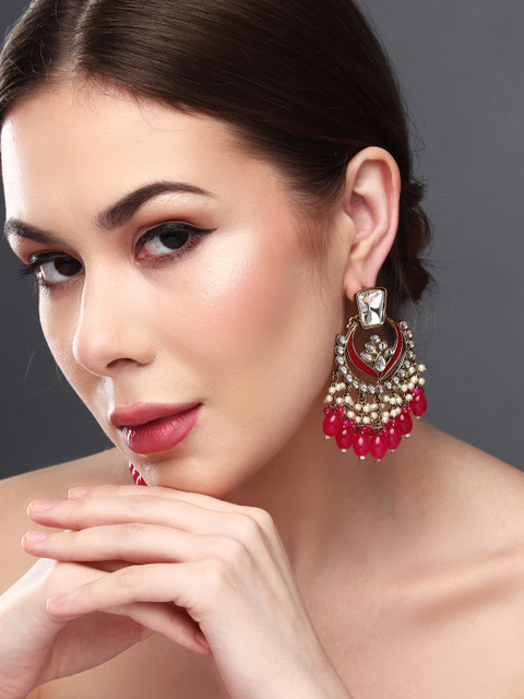 Anvik Gold Plated Kundan Studded Contemporary Chandbalis Earrings - Image 5