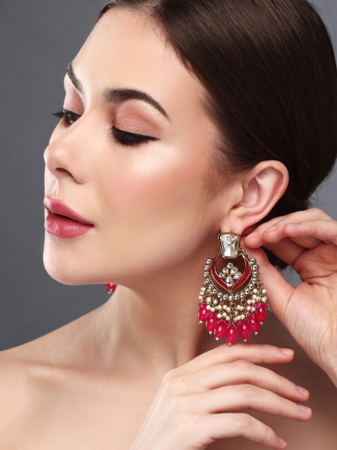 Anvik Gold Plated Kundan Studded Contemporary Chandbalis Earrings - Image 7