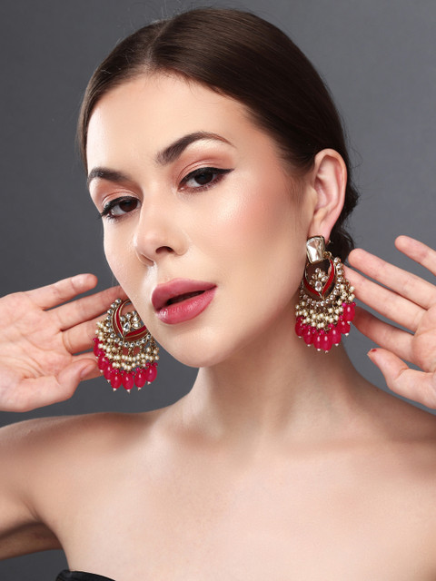 Anvik Gold Plated Kundan Studded Contemporary Chandbalis Earrings - Image 6