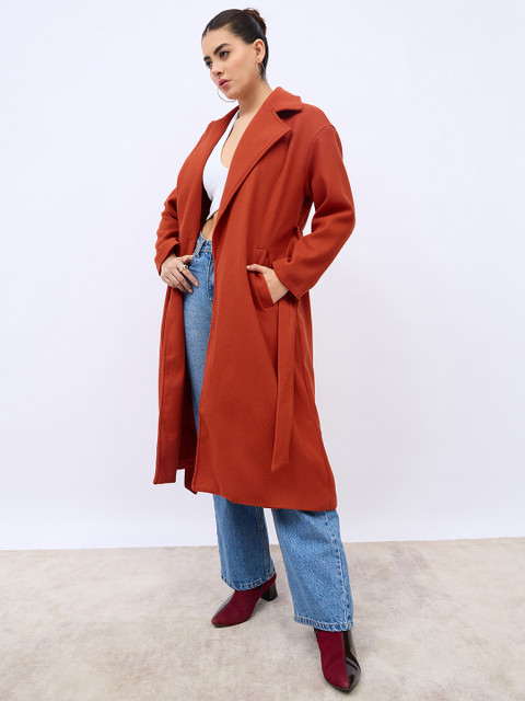 Styli Women Oversized Solid Knee Length Belted Coat Shacket - Image 4
