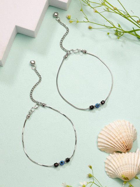 NVR Silver-Plated Evil Eye Beaded Anklet