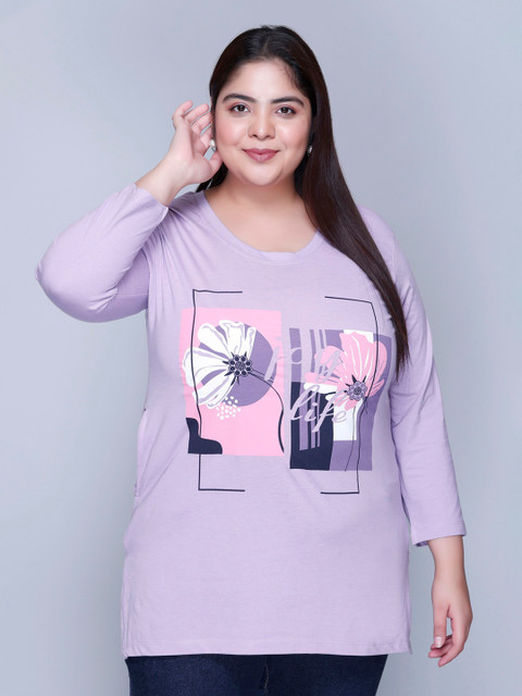 IN Love Women Printed Plus Size Round Neck Cotton T-Shirt