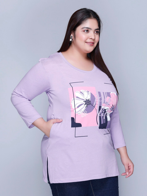IN Love Women Printed Plus Size Round Neck Cotton T-Shirt - Image 3