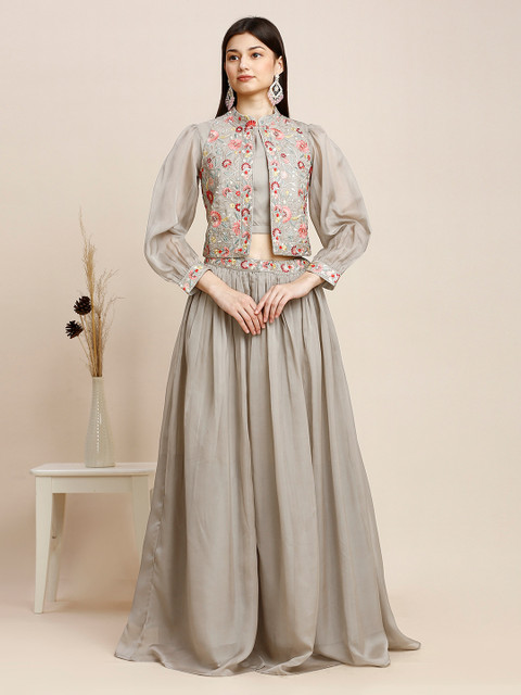 MADHURAM Floral Embroidered Sequinned Cotton Ready to Wear Lehenga & Choli