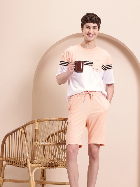Mast & Harbour Colourblocked Striped Detail Drop-Sleeves T-shirt with Shorts