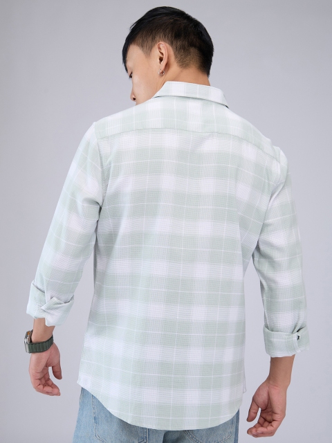 VASTRADO Men Classic Cutaway Collar Tartan Checked Cotton Slim Fit Casual Shirt - Image 4