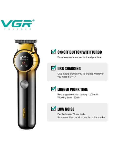 VGR V-989 Professional Hair Clipper With 180 min Runtime - Black & Gold - Image 2