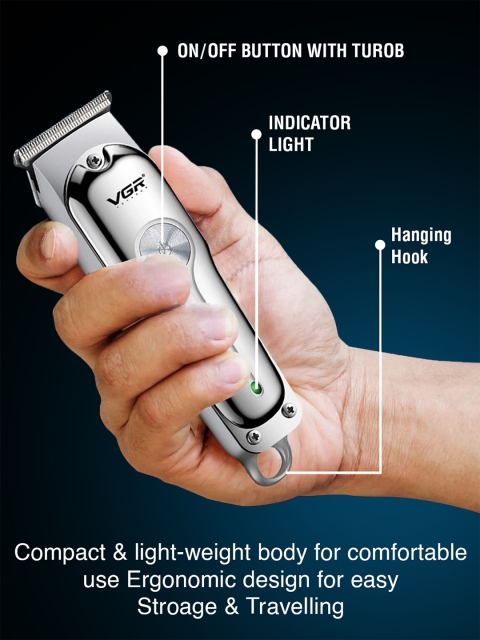 VGR V-071 Professional Hair Clipper With 3 Guide Combs & 120 min Runtime - Silver - Image 2
