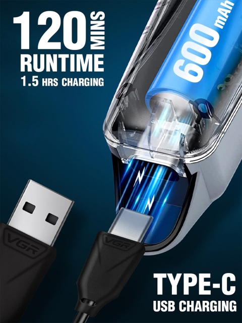 VGR V-071 Professional Hair Clipper With 3 Guide Combs & 120 min Runtime - Silver - Image 4