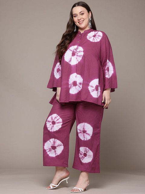 Readiprint Plus Size Tie & Dye Dyed Pure Cotton Top With Palazzos - Image 4