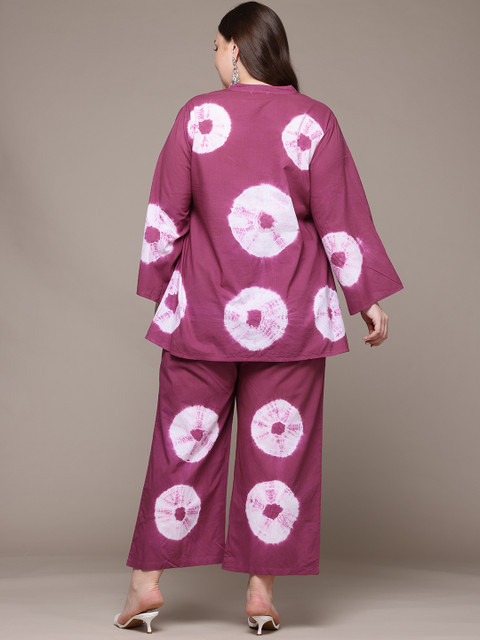 Readiprint Plus Size Tie & Dye Dyed Pure Cotton Top With Palazzos - Image 5