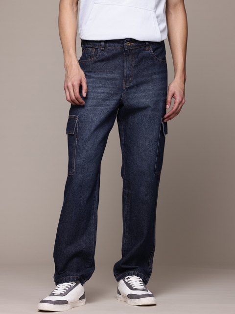 The Roadster Lifestyle Co. Men Pure Cotton Light Fade Cargo Style Relaxed Fit Jeans