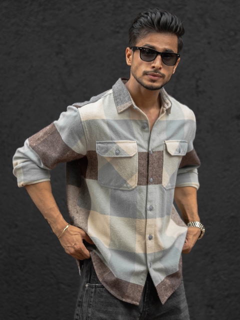 Powerlook Men Spread Collar Checked Cotton Casual Shirt - Image 6
