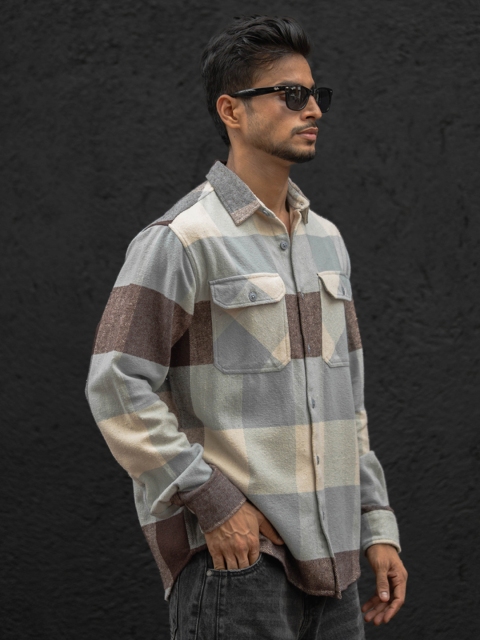 Powerlook Men Spread Collar Checked Cotton Casual Shirt - Image 3