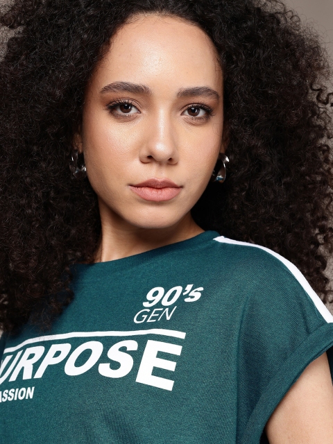 The Roadster Life Co. Typography Printed Extended Sleeves Boxy Crop T-shirt - Image 2