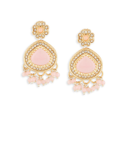 Zaveri Pearls Gold-Plated Dazzling Austrian Diamond Stone Studded & Beaded Drop Earrings - Image 3