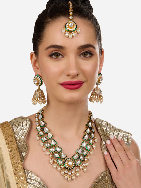 Zaveri Pearls Gold-Plated Meenakari Stone-Studded & Beaded Jewellery Set