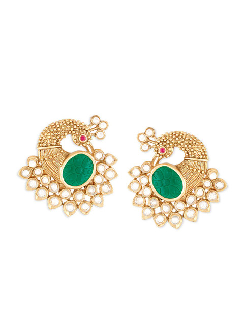 Zaveri Pearls Gold-Plated Peacock Shaped Stone Studded & Beaded Drop Earrings - Image 3